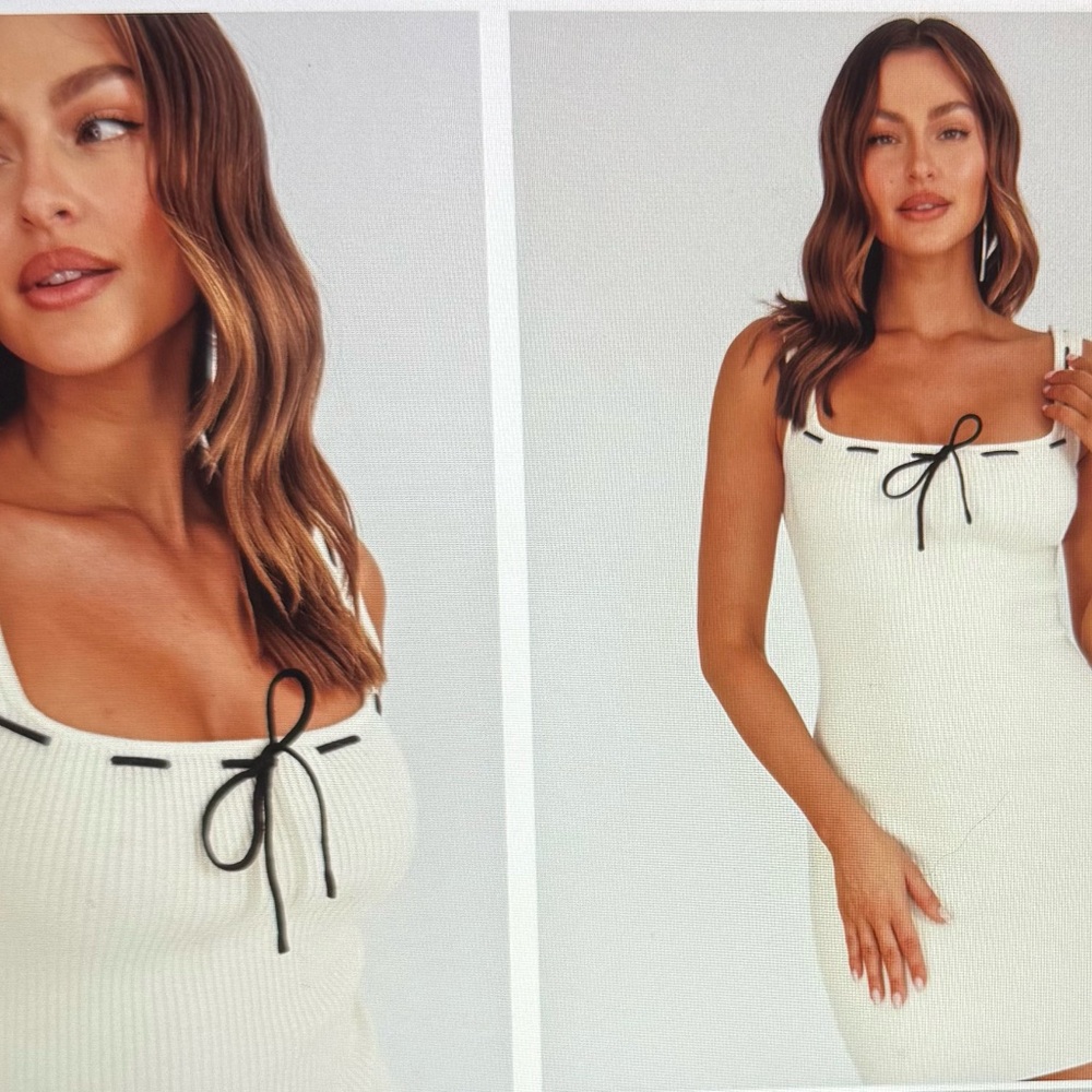 Medium Ribbed Knit Bow Mini Dress Cream - Amazing quality. #partydress #vibes